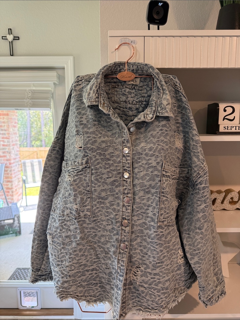 Washed POL Leopard-Print Button Front Jacket